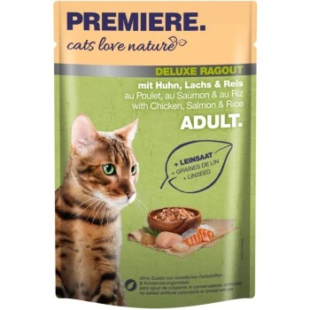 PREMIERE Cats Love Nature Deluxe Ragout Mit Huhn, Lachs & Reis 24x100 G 1 PREMIERE Cats Love Nature Deluxe Ragout Mit Huhn, Lachs & Reis 24x100 G